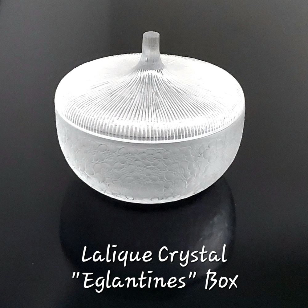 Circa 1930 Lalique Crystal Eglantines Box Signed "Lalique France"